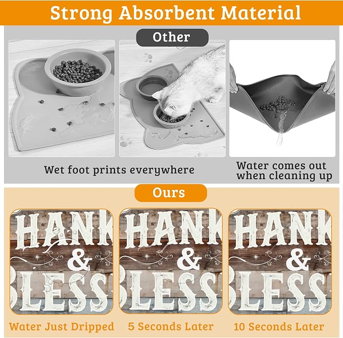 Thankful Feeding Mat, Blessed Absorbent Quick-Dry Cat Dog Food and Water Bowl - Image 3