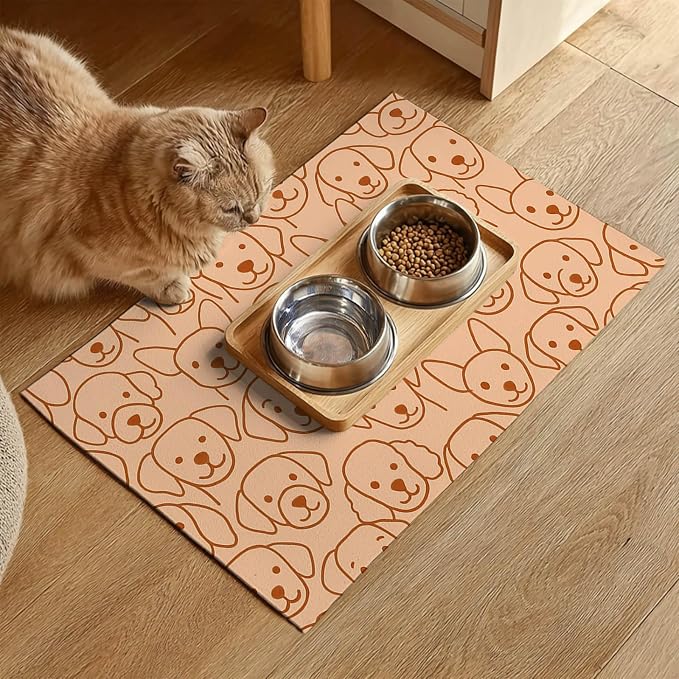 Adorable Cute Dog Faces Pattern Pets Food Mat Spill-Proof Pets Feeding Mats - Image 2