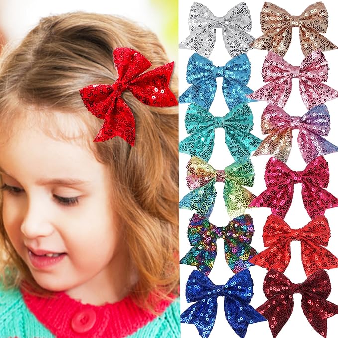 3-inch Sequined Bow Hair Clips For Baby Girls, Kids and Young Women Birthday - Image 5
