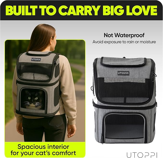Cat Backpack Carrier for 2 Cats, Kittens or Small Dogs, Foldable & Breathable - Image 3