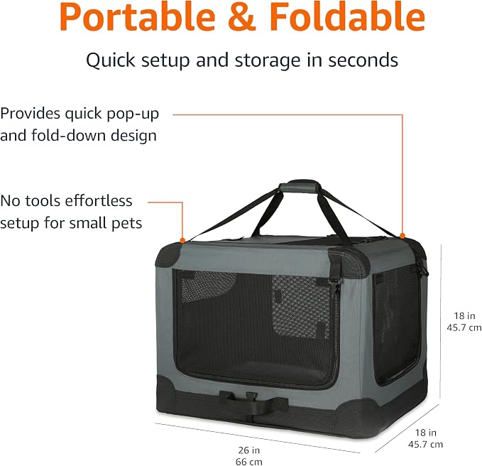 Amazon Basics Portable Folding Soft Dog Crate, Collapsible Travel Kennel - Image 4