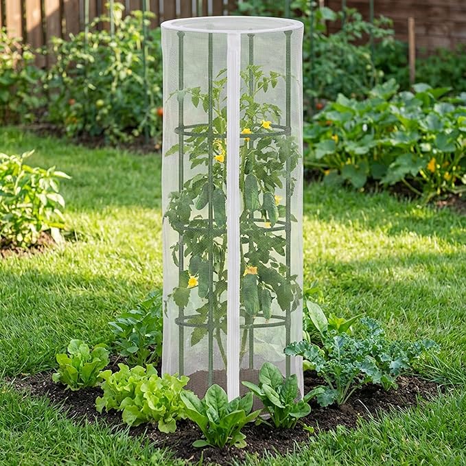 4 Pcs Garden Bird Netting for Round Plant Cage, Tomato Trellis Insect Bird - Image 6