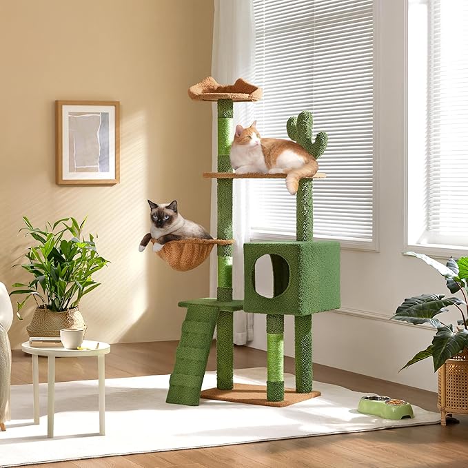 Yaheetech | Cactus Cat Tree | 59.5in Cat Tower w/Cute Perch, Cozy Condo by Yaheetech