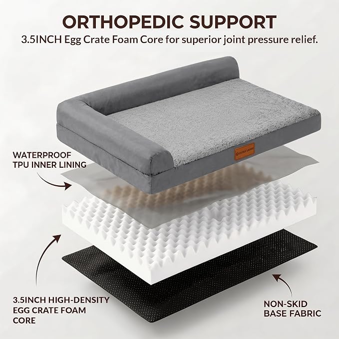 Patas Lague Orthopedic Dog Bed Medium Size Dog 30''X20'', Waterproof L Bolster - Image 4
