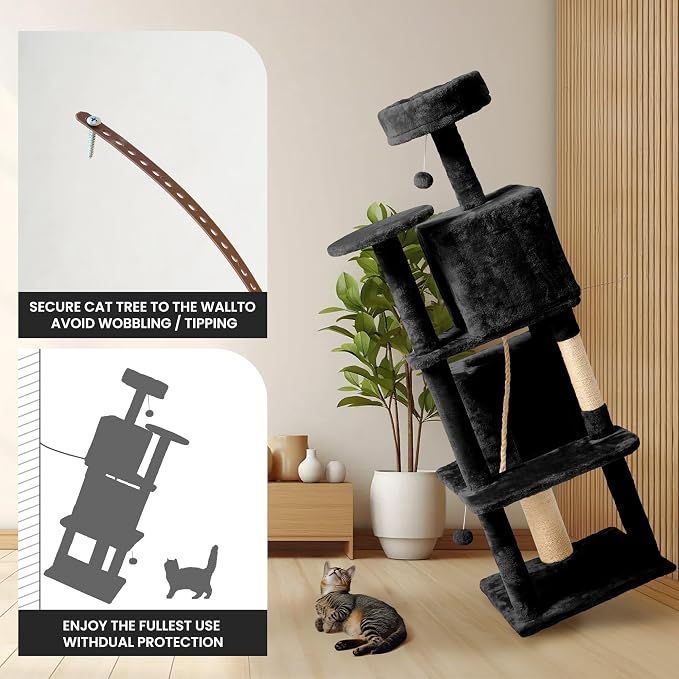 56-Inch Cat Tree for Large Cats, Sisal Scratching Posts & Hanging Toys – Sturdy - Image 3