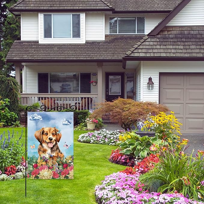 Dog Welcome Garden Flag Welcome Happy Butterfly Dog Animals Outdoor Garden - Image 4
