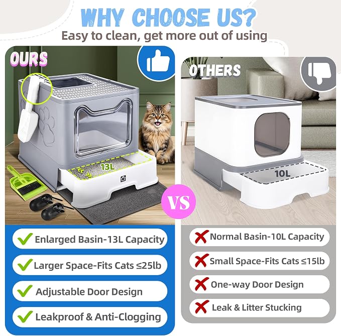 Enclosed Cat Litter Box with Lid Foldable Potty, Drawer Type Extra Large Cover - Image 3