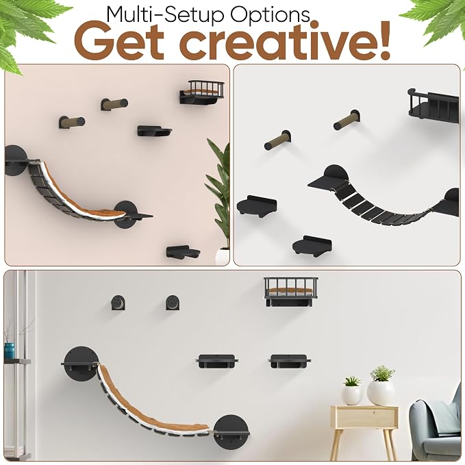 FURRY VIBES Cat Wall Shelves & Perches – 7-in-1 Cat Wall Furniture Set - Image 3
