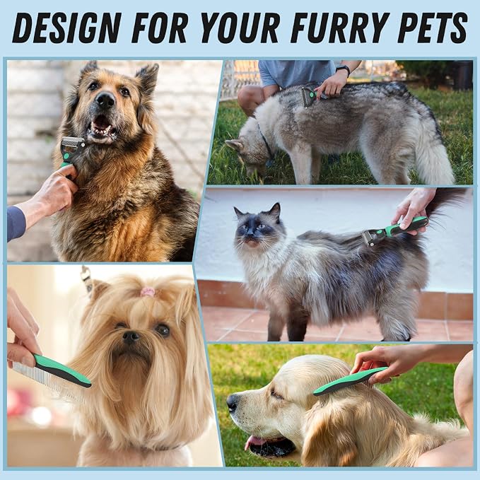 Pet Grooming Brush and Metal Comb Combo, Cat Brush Dog Brush - Image 7