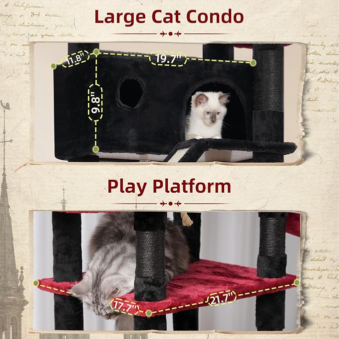 Gothic Cat Tree for Large Cats, 78.7" Tall Cat Tower for Indoor Cats Multiple - Image 4