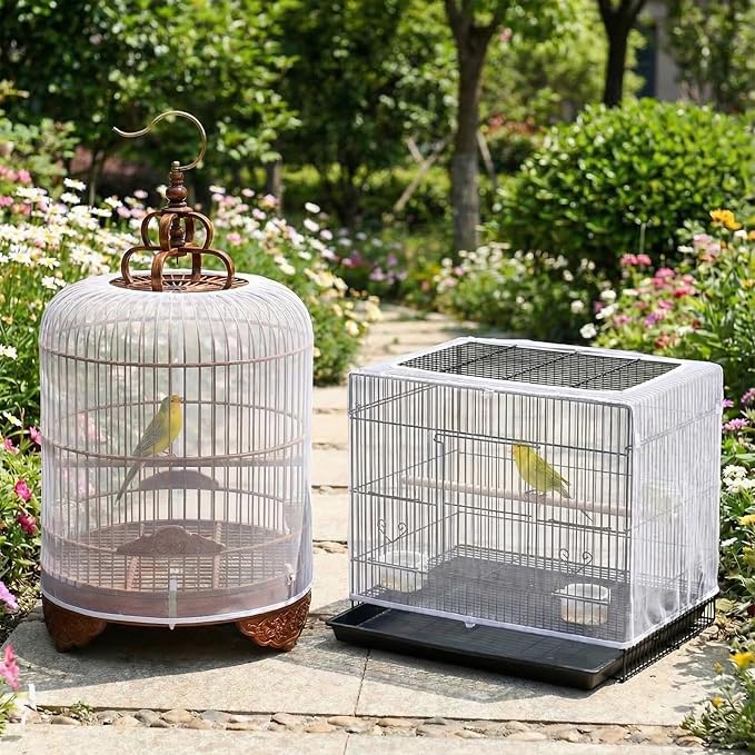 Bird Cage Seed Catcher, Adjustable White Bird Cage Net Birdcage Cover Skirt - Image 8