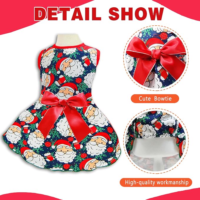 Pohshido Christmas Dog Dress, Winter Holiday Santa Claus Skirt - Image 4