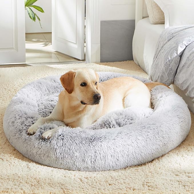 Calming Dog Bed & Cat Bed, Anti-Anxiety Donut Dog Cuddler Bed, Warming Cozy by WESTERNHOME