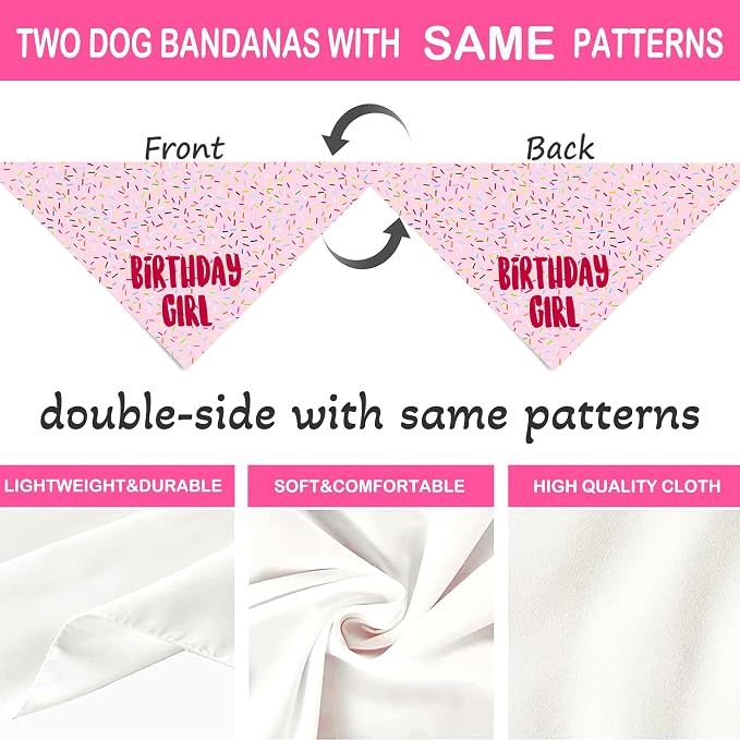 Birthday Girl Dog Bandanas 1 Pack, HBD Pet Scarves - Image 4