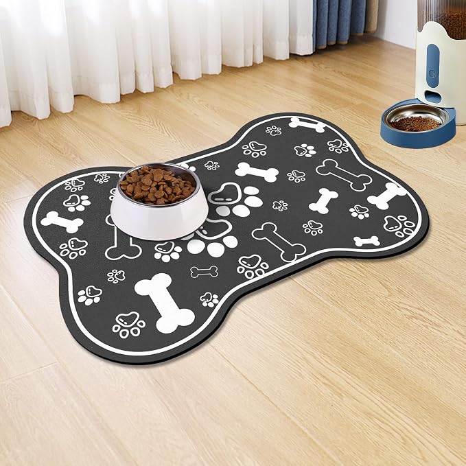 Dog Cat Food Mat, Rapid AbsorbentPet Feeding Mat, Bone Shaped Dog Placemat by VoanosHome