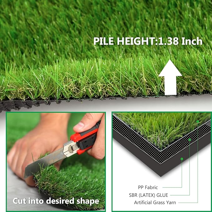 Artificial Grass Rug Outdoor Indoor 10FTX13FT Fake Grass Carpet Green Synthetic - Image 4