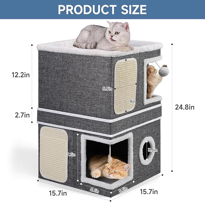 Shikha 2-Storey Cat Houses for Indoor Cats, Dual-Purpose Double Large Cat Beds - Image 3