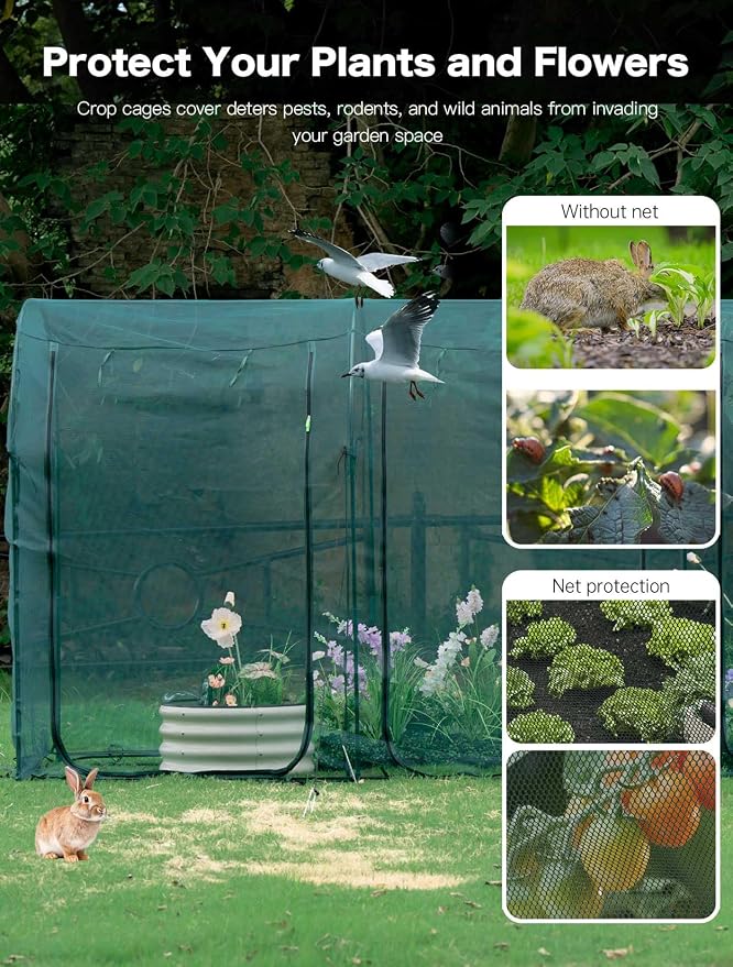 Poray Large 12.3X4FT Tunnel Plant Netting Cover, 6FT Tall Crop Cage Tomato - Image 4