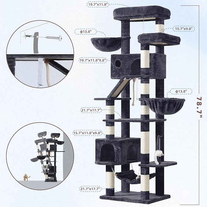 Cat Tree for Large Cats, 78.7" Tall Cat Tower for Indoor Cats Multiple Cats - Image 7