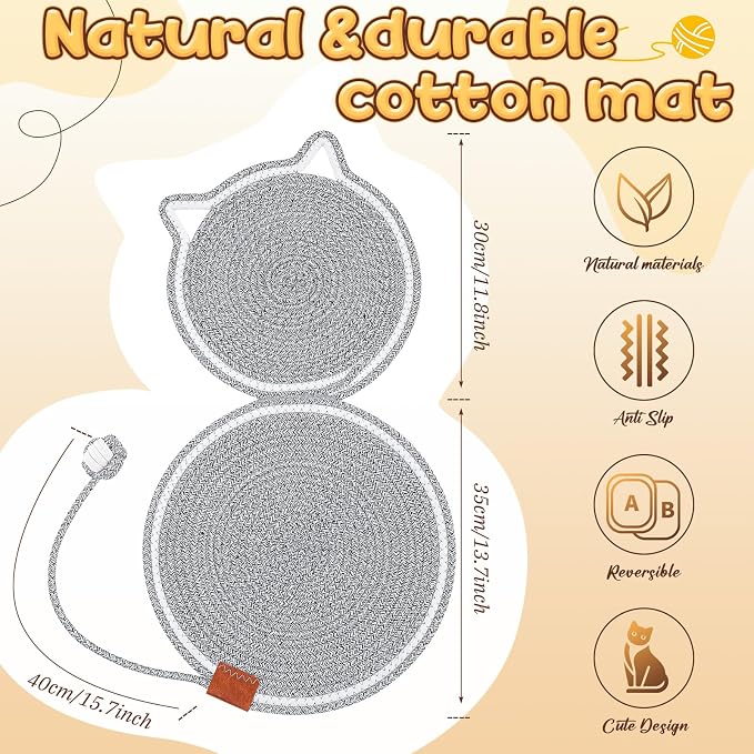 25.6 Inch Large Scratching Mat for Indoor Cats Natural Cotton Rope Flat - Image 2