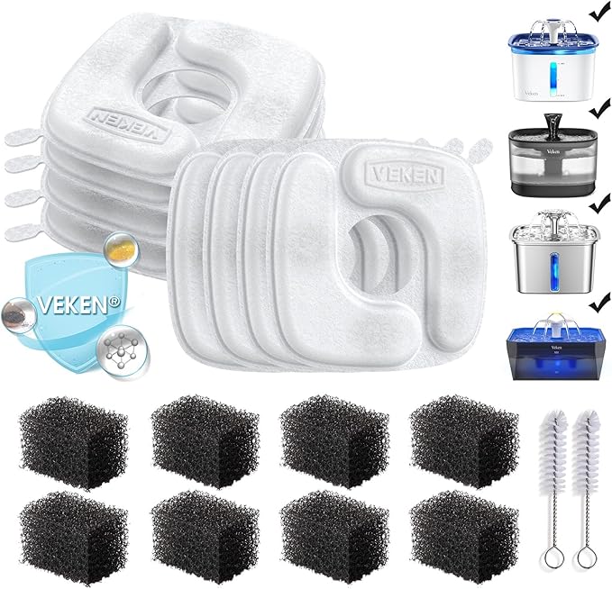 Veken Cat Water Fountain Filters, 8 Pack Replacement Filters & 8 Pack by Veken