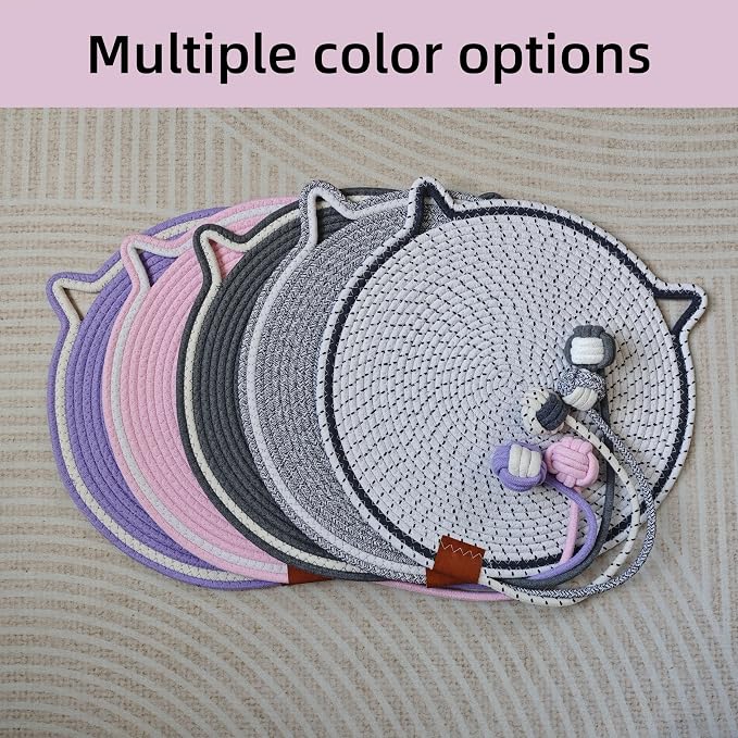 Cat Scratcher Mat, Natural Cotton Rope Cat Scratching Pad, 16.9'' Round Cat - Image 6