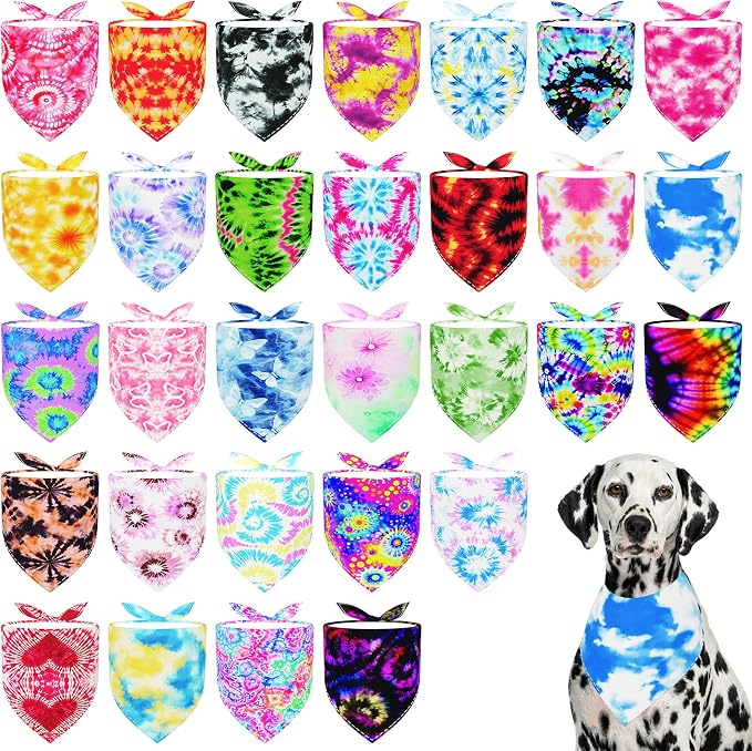 30 Pack Large Tie Dye Dog Bandanas Stitch Dog Bandana Bulk Reversible Print One by Bestwishforyou