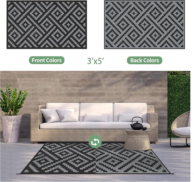 GENIMO Outdoor Rugs 3x5 Waterproof, Reversible Mats, Outdoor Area Rug, Plastic - Image 4