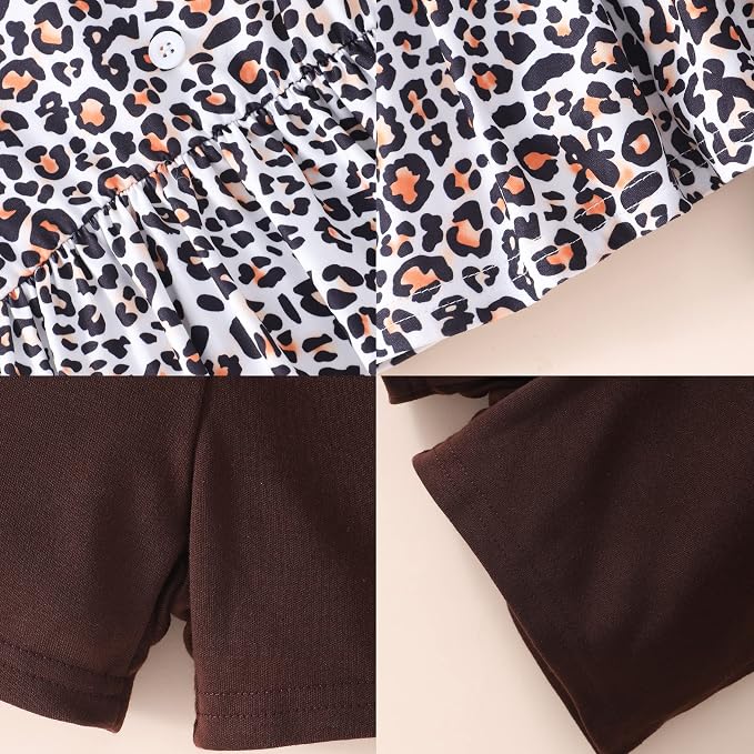 Toddler Baby Girls Summer Clothes Outfits Ruffled Sleeve Dinosaur Shirt Leopard - Image 6