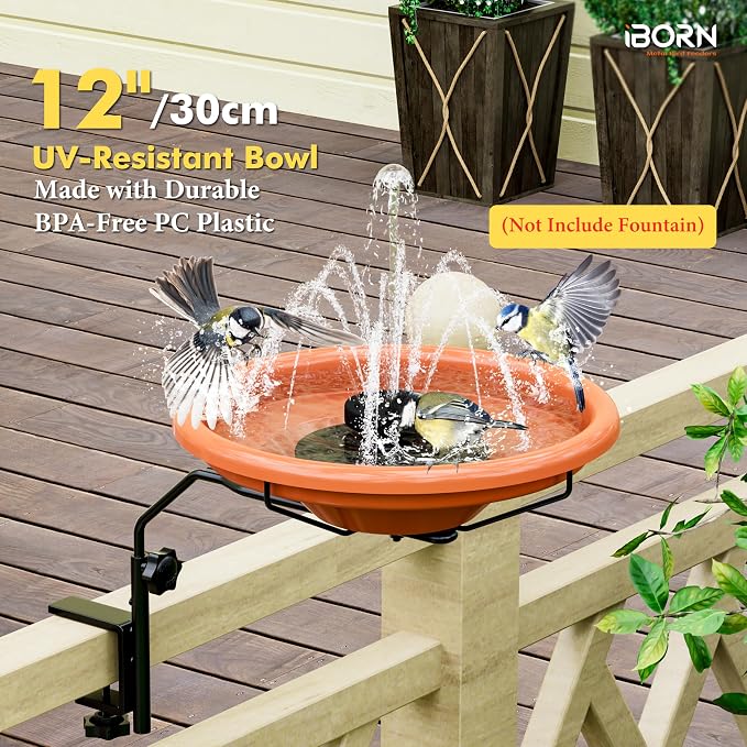 iBorn Bird Bath for Outside, Deck Mounted Bird Bath 12in，Birds Baths for - Image 7