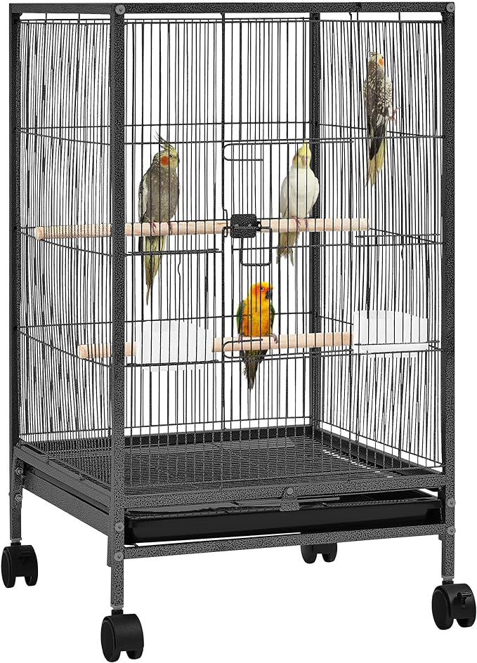 Yaheetech 35 inch Wrought Iron Bird Cage w/Play Open Top and Rolling Stand by Yaheetech