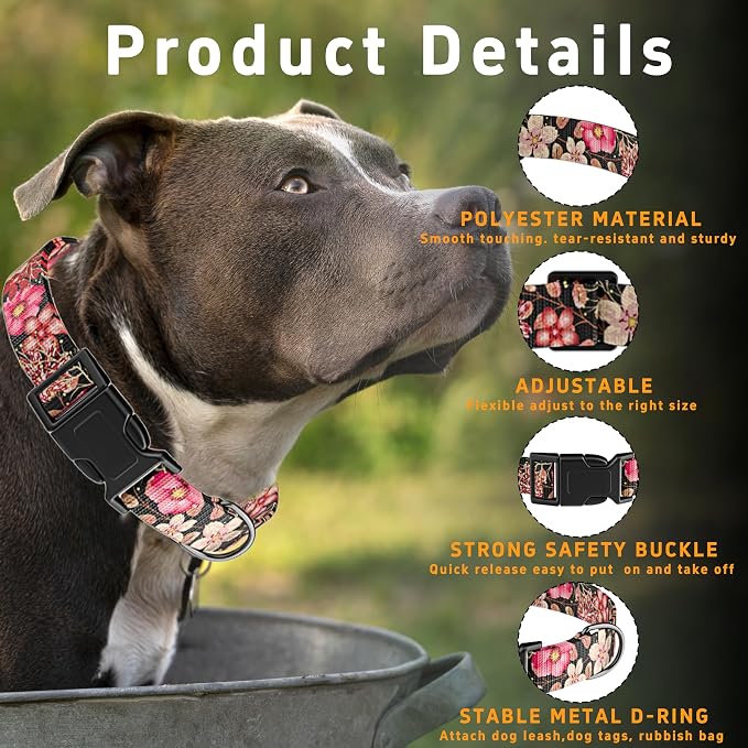 Dog Collar for Boys Girls, Flower Puppy Collar for Small Medium Large Dogs - Image 2