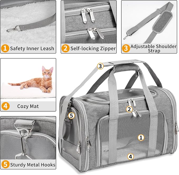 Soft-Sided Cat/Dog/Pet Carrier, Collapsible Pets Travel Carriers - Image 4
