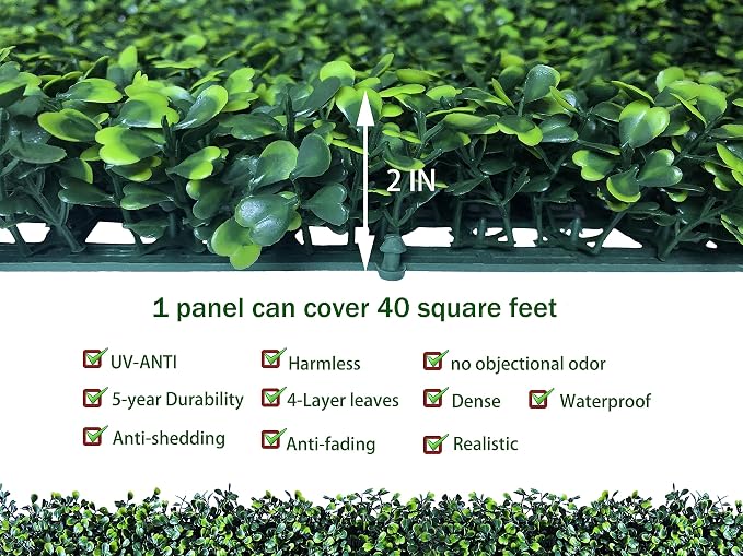 Artificial Boxwood Roll, 48x120 in UV-Anti Faux Ivy Boxwood Hedge Leaf Grass - Image 3