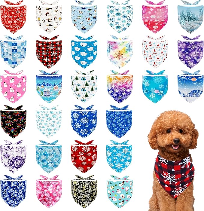 30 Pack Winter Dog Bandanas Bulk by Bestwishforyou