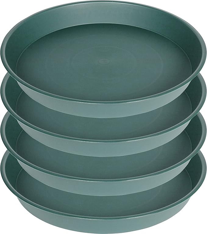 4 Pack of 18 19 inch Plant Saucer Drip Tray, Heavy Duty Large Deep Plant Saucers by Bleuhome