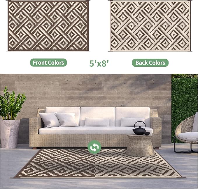 GENIMO 5x8 Outdoor Rug Waterproof, Reversible Mats, Outdoor Area Rug, Plastic - Image 4