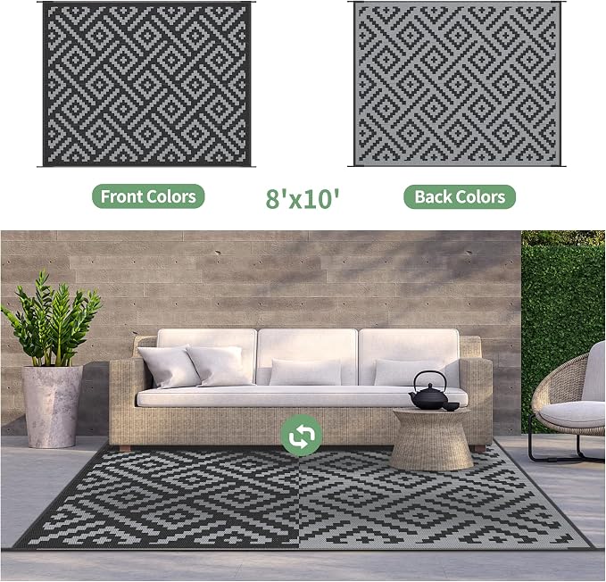 GENIMO Outdoor Rugs 8x10 Waterproof, Reversible Mats, Area Plastic Straw Rug - Image 2