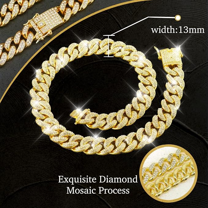 Diamond Cuban Style Dog Chain Collar Bling Gold Walking Necklace - Image 3
