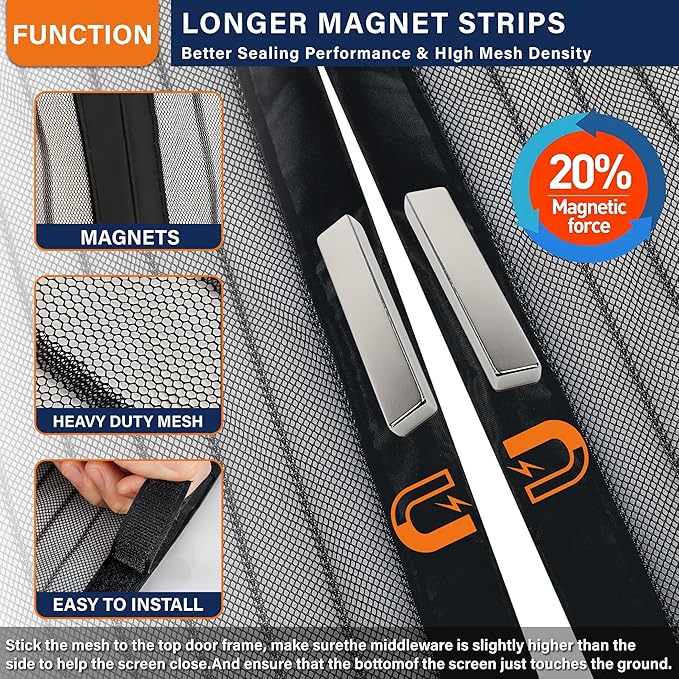 Magnetic Screen Door, Fit Door Size 35 x 80 Inches, Screen Doors - Image 3