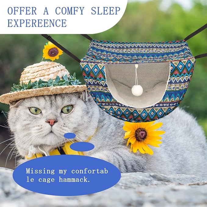 JSPYFITS Cat Cage Hammock with Ball, Double Layer Hanging Adjustable Soft Pet - Image 8