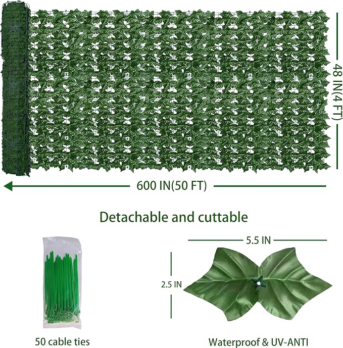 Artificial Fence Privacy Screen: 4FT x 50FT UV-Anti Faux Greenery Backdrop Ivy - Image 2
