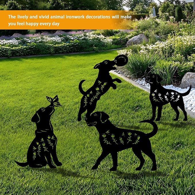 4 Pack Dog Metal Garden Decorative Stakes, Weather Proof Puppy Silhouette - Image 6