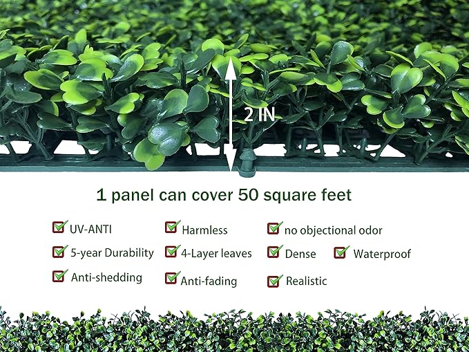 Artificial Boxwood Roll: 60 X 120 in UV-Anti Faux Ivy Boxwood Hedge Leaf Grass - Image 3