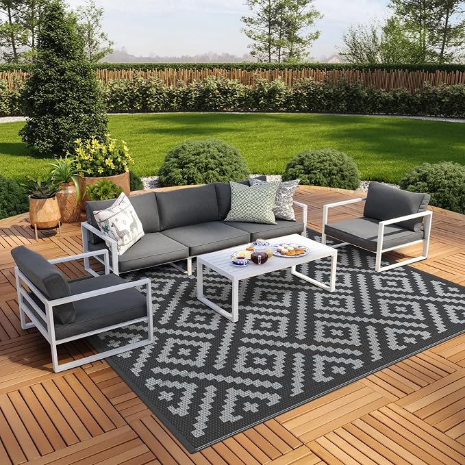 GENIMO Outdoor Rugs 8x10 Waterproof, Reversible Mats, Area Plastic Straw Rug by GENIMO