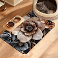 Black Brown Flower Feeding Mat, Artistic Absorbent Quick-Dry Cat Dog Food and by Unknown