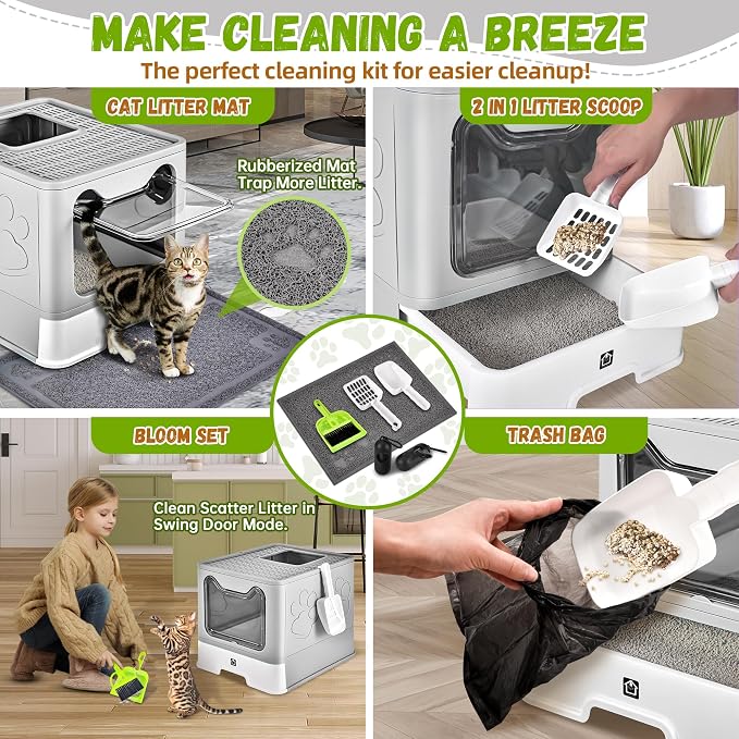 Enclosed Cat Litter Box with Lid Foldable Potty, Drawer Type Extra Large Cover - Image 6
