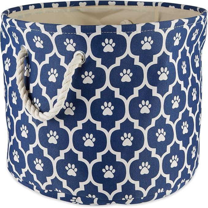Bone Dry Pet Storage Collection Lattice Paw Print, Nautical Blue, Small Round - Image 2