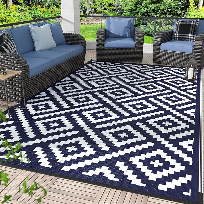 GENIMO Outdoor Rugs 8x10 Waterproof, Reversible Mats, Area Plastic Straw Rug by GENIMO