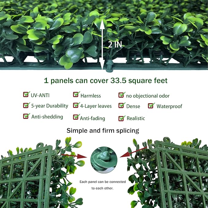 Artificial Boxwood Roll: 40x120 in UV-Anti Faux Ivy Boxwood Hedge Leaf Grass - Image 3